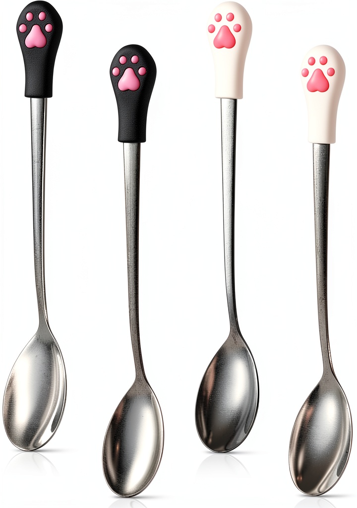 Patelai stainless steel pet food spoon set being unboxed on a kitchen counter