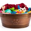 BREKX Metal Dog Toy Basket Rustic Paw Print Storage-7