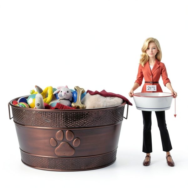 BREKX Metal Dog Toy Basket Rustic Paw Print Storage-3