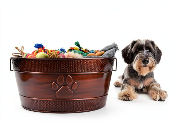 BREKX Metal Dog Toy Basket Rustic Paw Print Storage-5