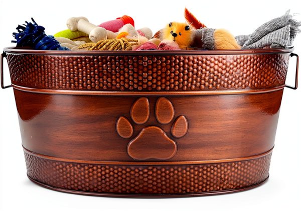BREKX Metal Dog Toy Basket Rustic Paw Print Storage-0