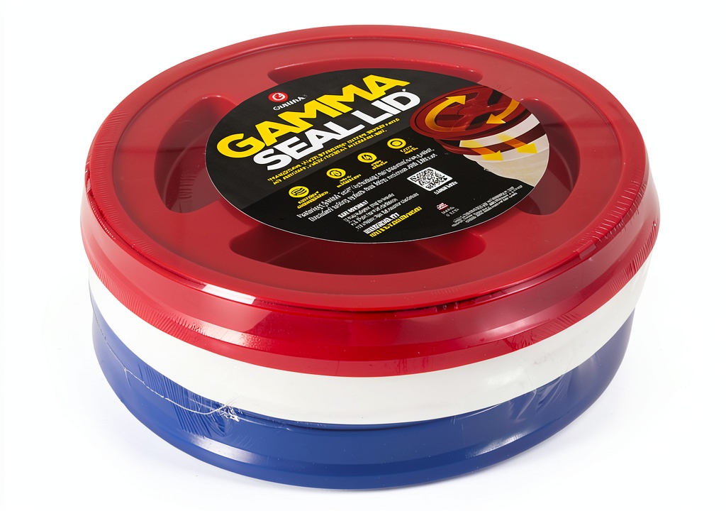 Gamma Seal Lids installed on buckets with pet food