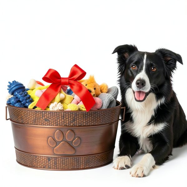 BREKX Metal Dog Toy Basket Rustic Paw Print Storage-4