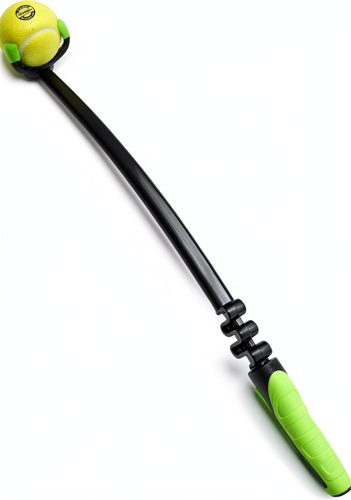 Dog ball launcher being used in a backyard with a Labrador Retriever