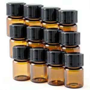 Super Z Outlet 1ml Amber Glass Vial Bottles Orifice Reducer Cap 12pk-0